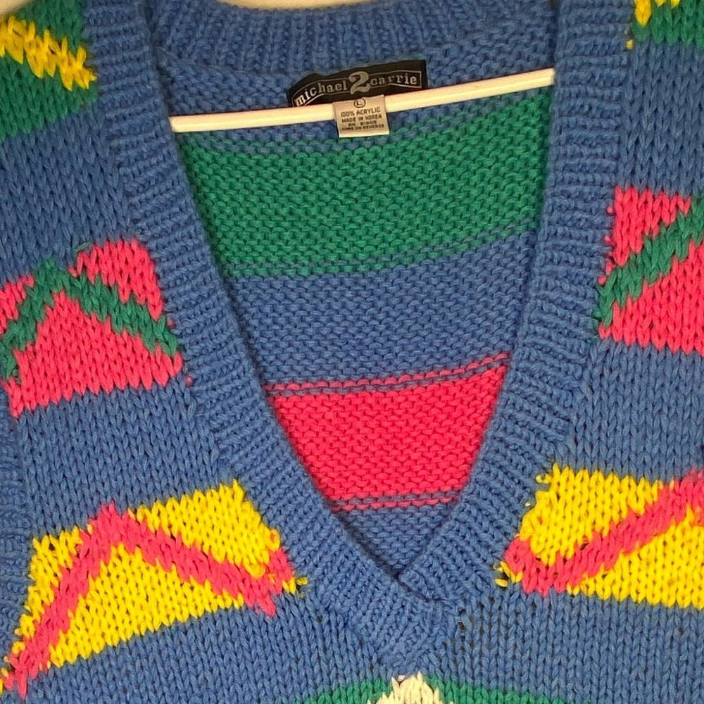 Vintage Oversized Colorful V-Neck Sweater Vest! - Picture 2 of 4